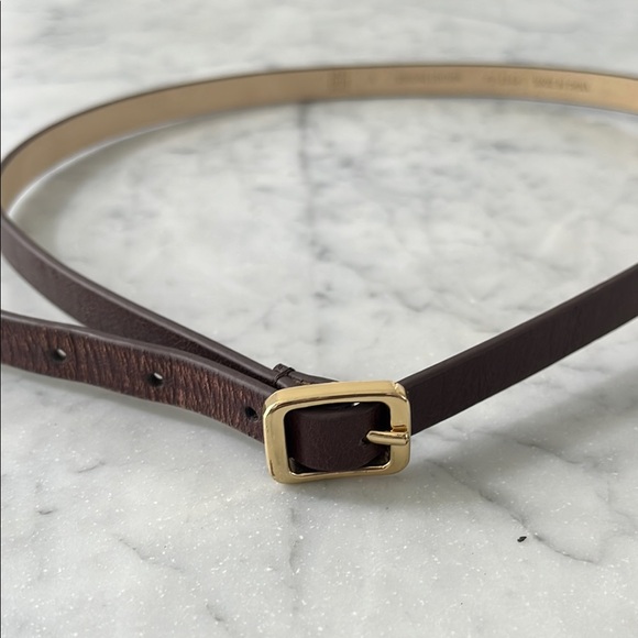 Saks Fifth Avenue Brown and Gold Leather Belt - Picture 1 of 5